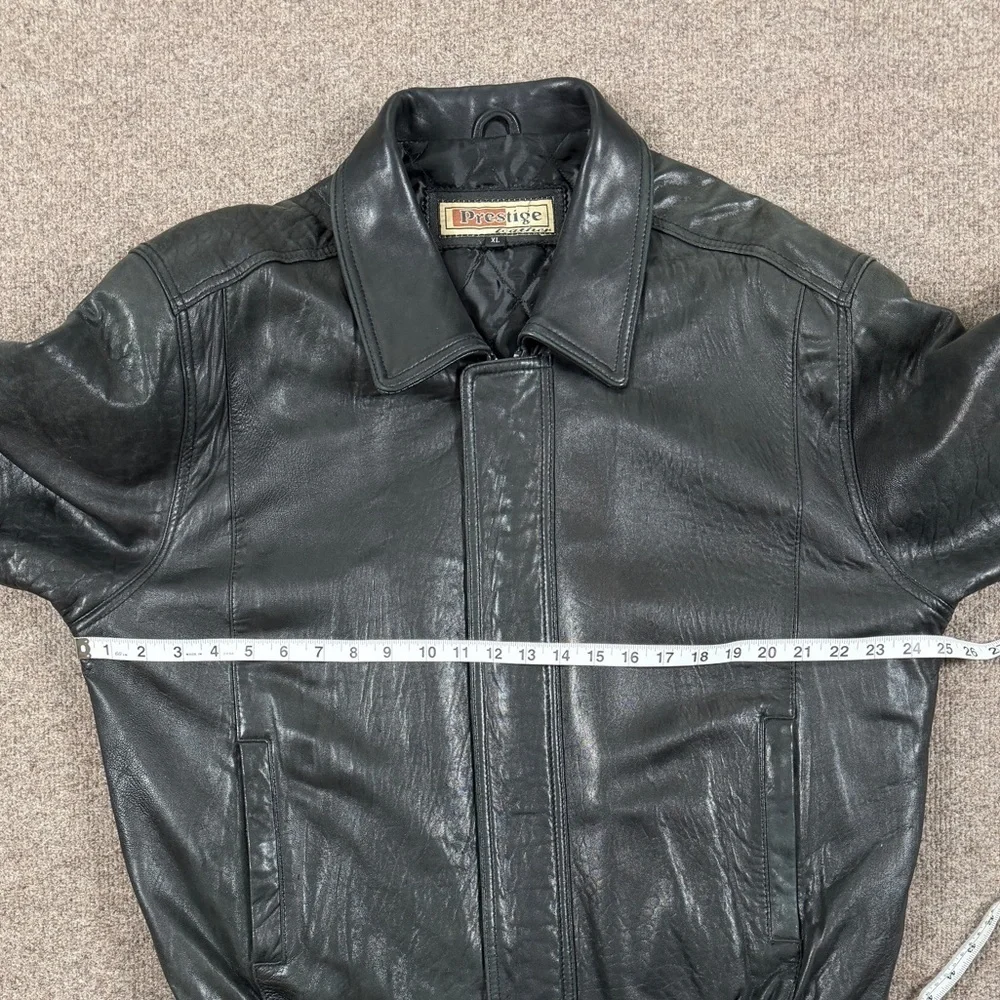 Vintage 90s‎ Prestige Black Soft Genuine Leather Full Zip Bomber Jacket Men’s XL